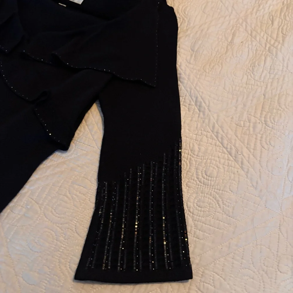 NWOT St. John Evening Luxurious Knit Black Ruffle Wrap Sweater - Sz 8 (Runs big)